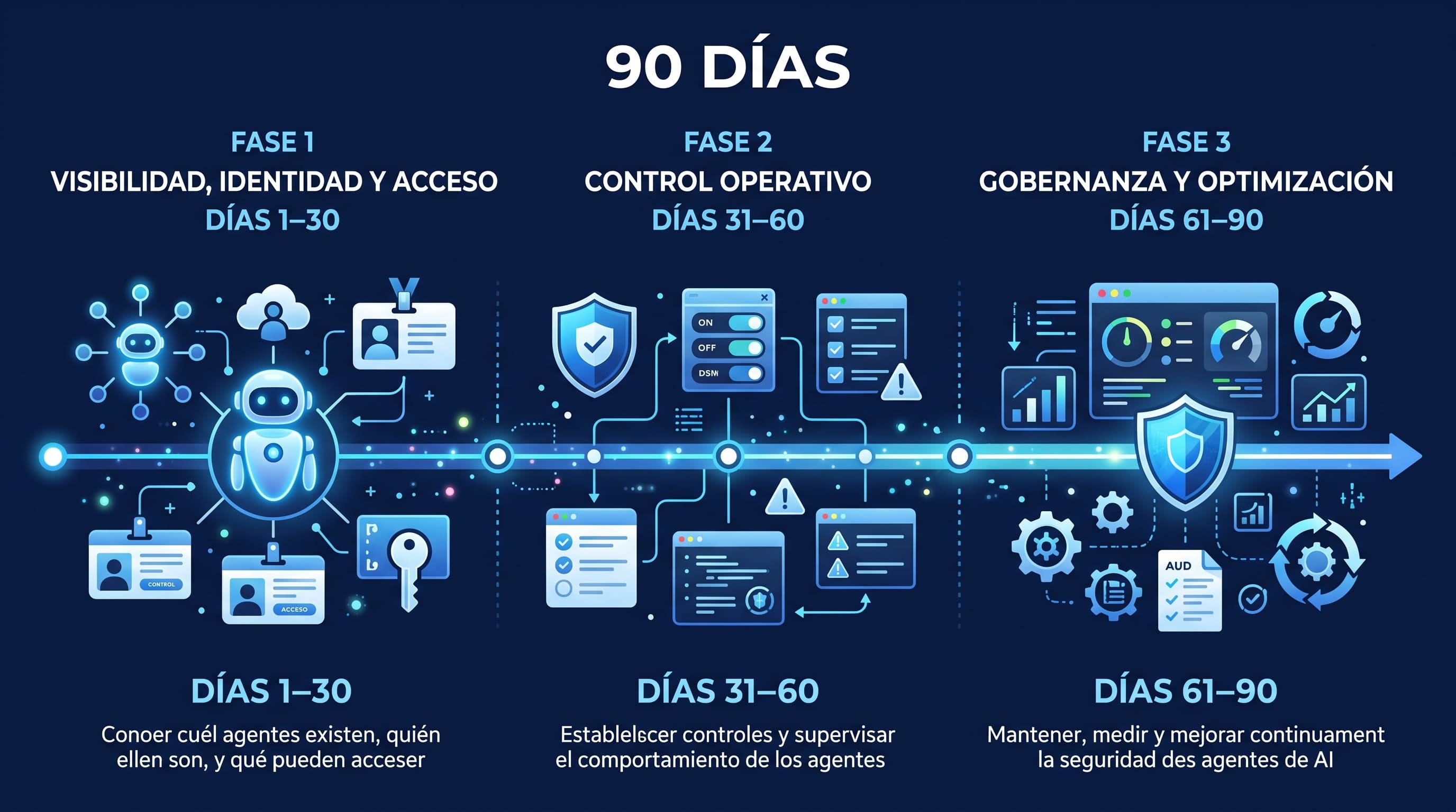 Hoja de ruta de 90 días para implementar la seguridad de agentes de IA en la empresa
